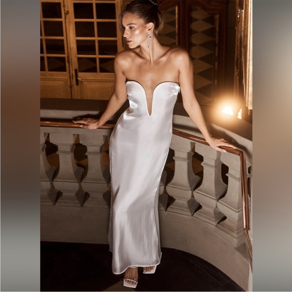 Meshki Strapless Satin Gown in White